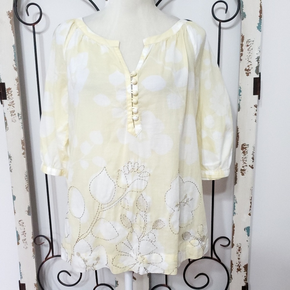 CAbi yellow embroidered blouse small